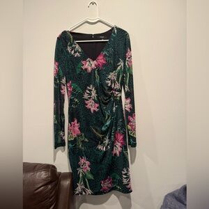 Guess Dark Green Floral Long Sleeve Dress